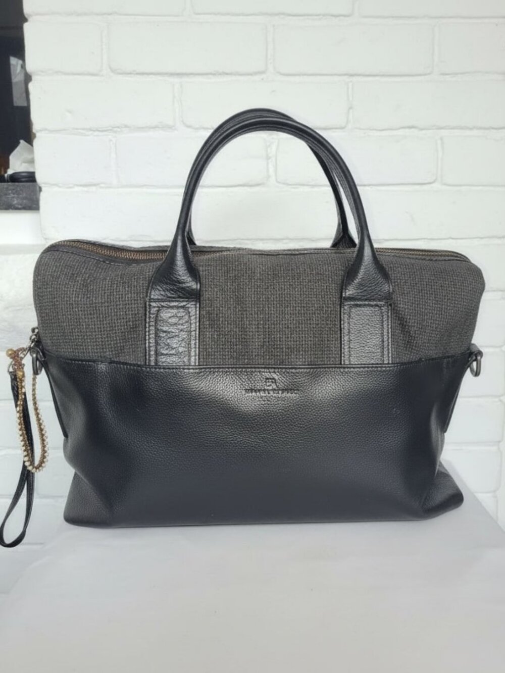 Banana Republic Black Leather and Grey Fabric Travel Bag